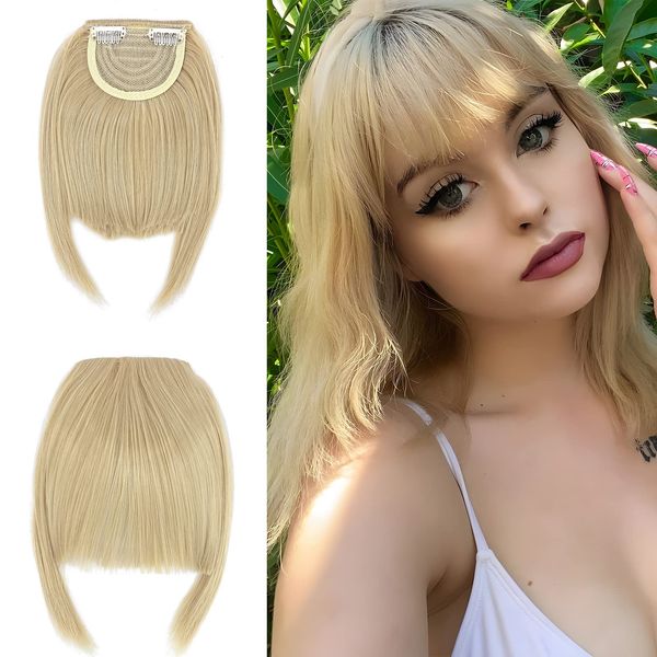 Elailite Pony Haarteil Echthaar Clip in Bangs One Piece Extensions Fringe natürlich Verlängerung 2 Clips # Blond