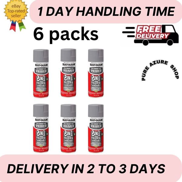 12 OZ AUTO PAINT SPRAY 2 In 1 Filler Sandable Primer Gray Rust Preventer 6 Pack