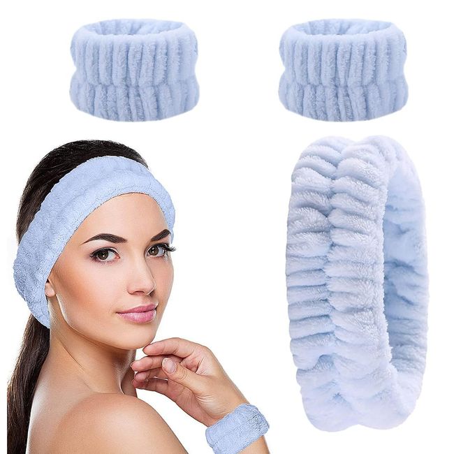 VBKITW 3 Stück Spa Gesichts Stirnband Handgelenk Waschband Set, Mikrofaser Gesichts Makeup Stirnbänder, Handgelenk Waschband Saugfähige Schweißband Gesicht Band für Make-up Bad Frauen Mädchen