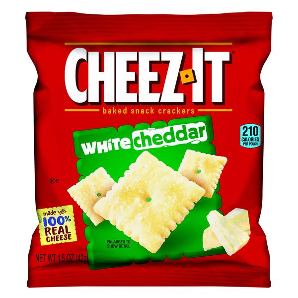 Cheez-It Baked Snack Cheese Crackers, White Cheddar, Single Serve, 1.5 oz Bag(Pack of 60)