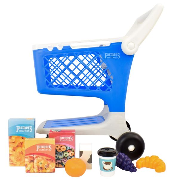 Let's Go Shopping Pretend Scan & Sort Shopping Cart, Includes Pretend Food, Blue Shopping Cart for Kids Age 2+