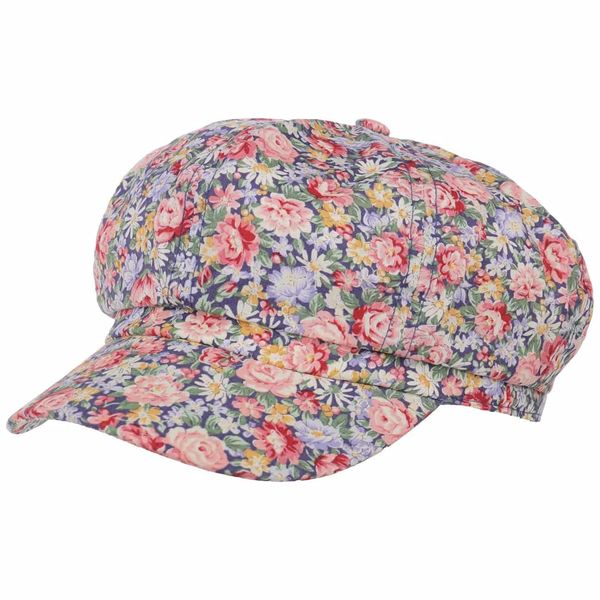 Lipodo Little Flowers Newsboy Cap Women - Summer Floral Sun with Peak, Closed Back Spring-Summer - S (55-56 cm) Navy