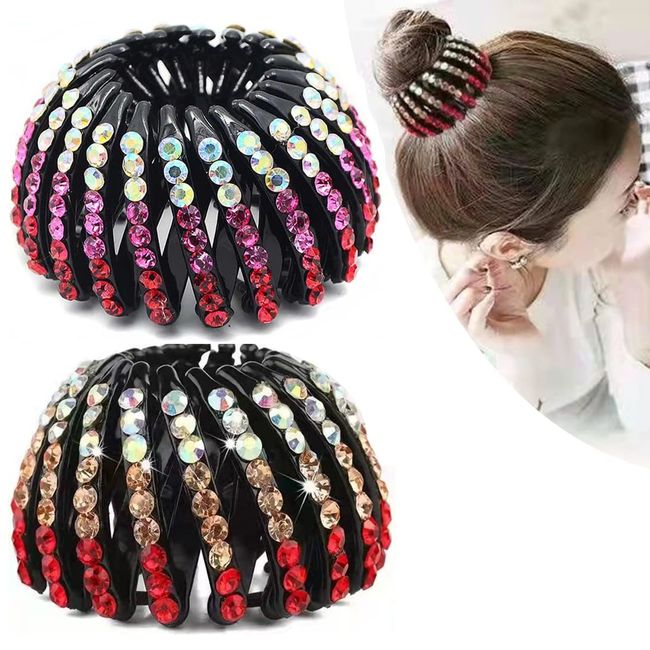 LIUJZZJ 2 Stück Haarspange Duttmacher Crystal Vogelnest Haarspange Haarklammern Große Haarclips für Pferdeschwanz Mädchen Damen Frauen Haar Accessoire