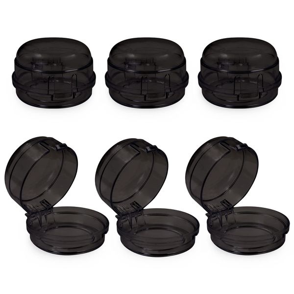 6 Pack Gas Stove Switch Protection Cover Clear Universal Gas Oven Knob Safety Covers with Matching Double-Sided Tape Stove Knob Locks for Gas Burners (Black)