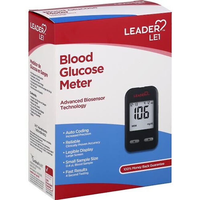 Leader LE1 Digital Blood Glucose Meter w Carrying Case 096295134414VL