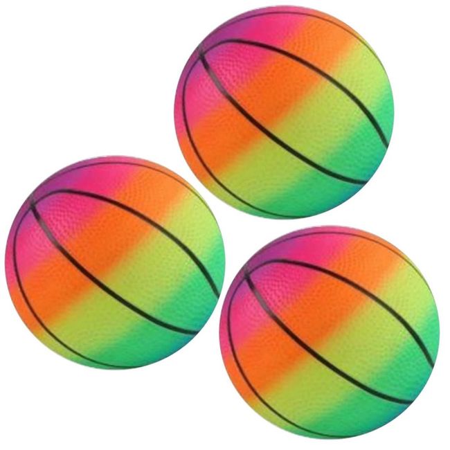 Jamiangel Rainbow Ball Colorful Toy 8.3 inches (21 cm) Playground Inflatable (Set of 3) Indoor Outdoor (Basketball)