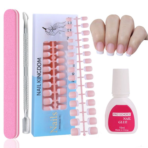 Maggidea False Nails Kit, 240Pcs Strong French Press On Nails for Extensions, Short Square Matte False Nails With Glue Acrylic Fake Nails 15 Sizes For Women French White Tip Nail Manicure Accessories