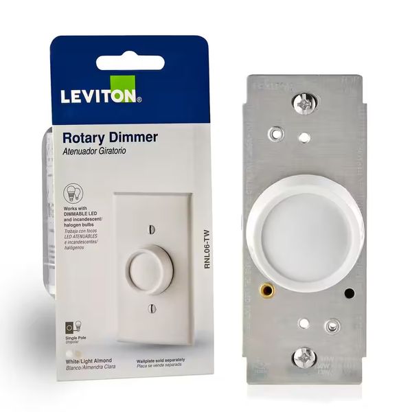 NEW Rotary Dimmer Switch for LED Halogen & Incandescent Bulbs White Easy Install