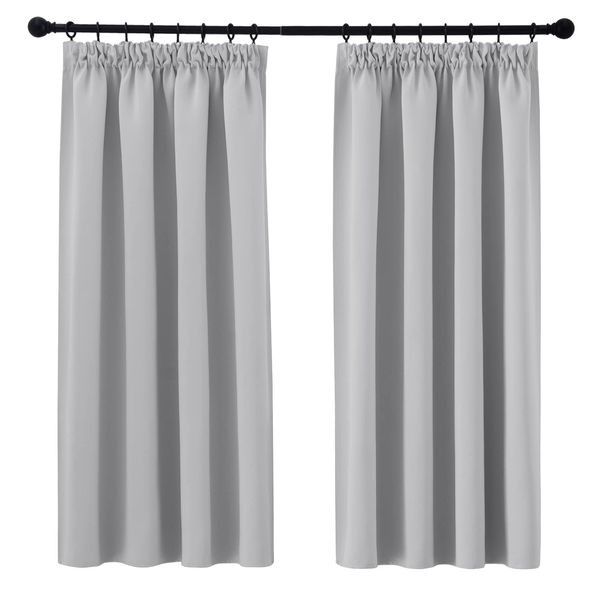 PONY DANCE Pencil Pleat Curtains for Kitchen - Thermal Blackout Curtains for Nursery Light Blocked Window Treatments Panels for Adult Bedroom Decoration, 2 Panels, W46 X L45, Silver Grey