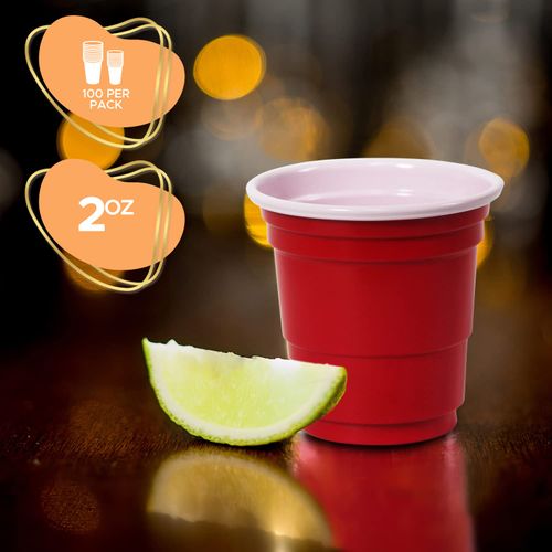 WHISC Disposable Shot Glasses [Pack of 100] - 2oz Red Plastic Shot Cups- Jello Shot Cups/Party Shot Glasses For Birthdays, Graduations, Bachelorette, BBQs & More- Mini Tasting Cups/Sample Cups