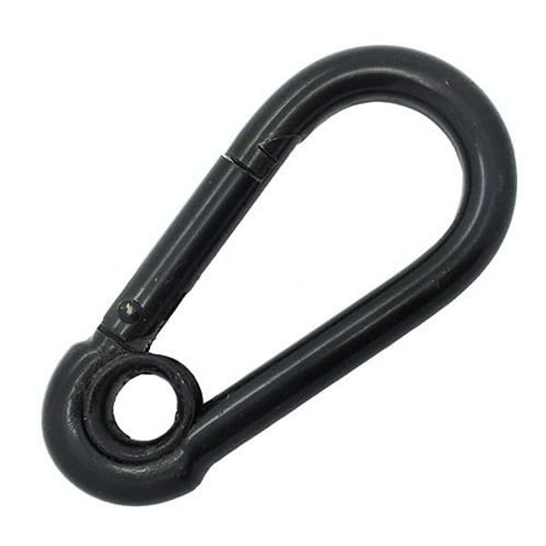 Black Coated Snap Hook with Eyelet - 6mm - Zinc Plated - 10 Pack
