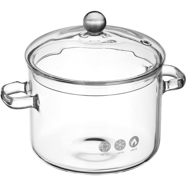 Yardwe Clear Glass Pot Glass Stockpots Heat Resistant Cooking Pot Glass Stovetop Pot with Lid for Pasta Noodle, Soup, Milk, Baby Food (1900ml)