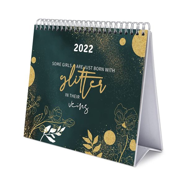 Grupo Erik Official Glitter Calendar 2022 - Desktop Calendar 2022 Glitter Desk Calendar 2022-12 Month 2022 Planner, Glitter Dark, CS22023