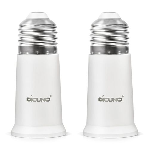 DiCUNO Socket Extender, E26 to E26 Standard Medium Base Lamp Bulb Adapter of 5CM/1.97 Inch Extension, Max 200W Light Bulb, 2 Pcs