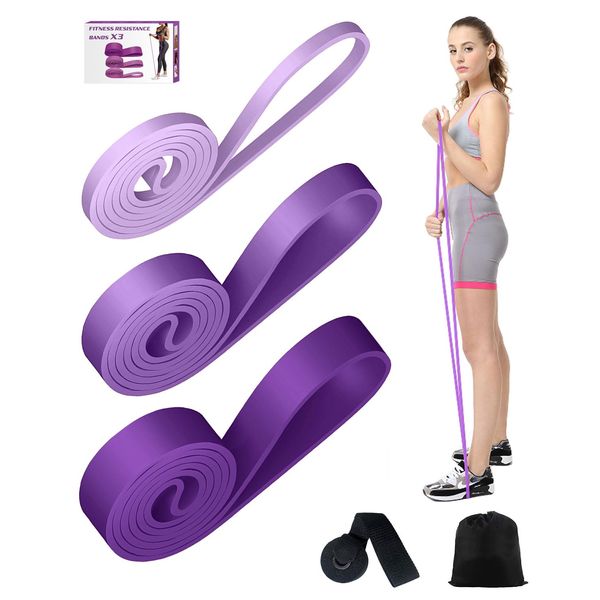 MOXTOYU 3 Pieces Resistance Bands Gym Bands Resistance for Exercise Strength Training with Door Anchor and Tote Bag Easy to Carry Pull Up Bands Yoga Stretch Toning Pull Up Resistance Band Purple