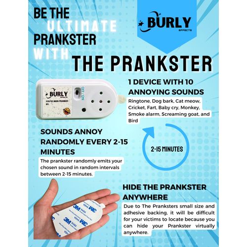 Burly Effects Hidden Noise Maker Gag Prank - 10 Different Sounds - Ringtone, Dog, Cat, Cricket, Fart, Baby Cry, Smoke Alarm, Monkey, Screaming Goat, Bird (1 Pack)