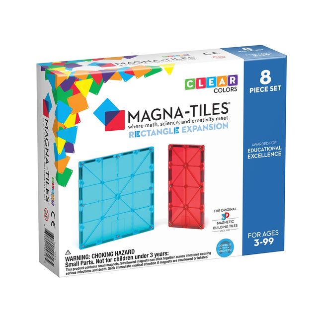 MAGNA-TILES Rectangles 8-Piece Expansion Magnetic Construction Set, The ORIGINAL Magnetic Building Brand