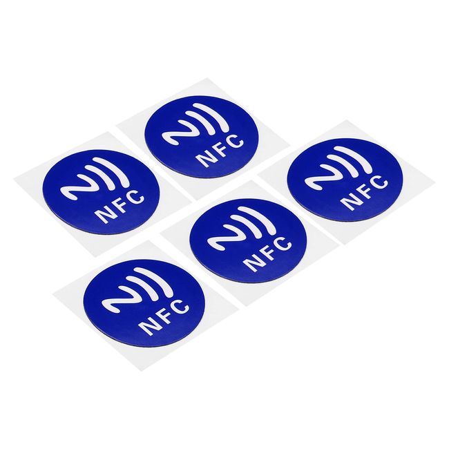 PATIKIL 5pcs NFC Sticker NFC213 Tag Sticker 144 Byte Memory Full Programmable Blank Circle 30mm Diameter NFC Tag Phone NFC Enabled Devices Blue