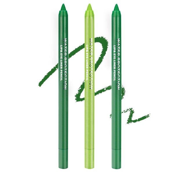 ZHISHUDL 3PCS Green Eyeliner Pencil Set Colorful Eyeliner Metallic Glitter Eyeliner Pen,Shimmer Eye Shadow Pencil Professional Eye Liner Makeup Kit - Set B