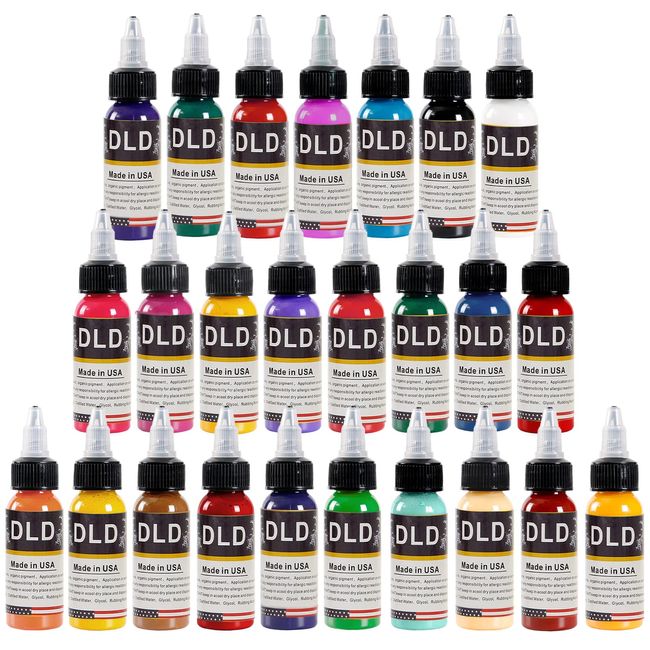 DLD Tattoo Ink Set - 25 Colors Tattoo Pigment Set - 0.5oz 15ml/Bottle Professional Permanent Tattoo Supplies