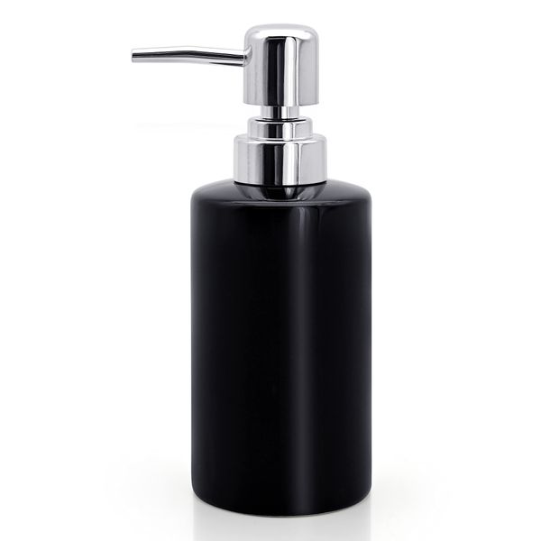 Soap Dispenser, 300ml Ceramic Liquid Dispenser Refillable Hand Lotion Pump Bottles Shampoo Conditioner Shower Gel Dish Detergent Storage Container for Bathroom Countertop Kitchen Laundry Room (Black)