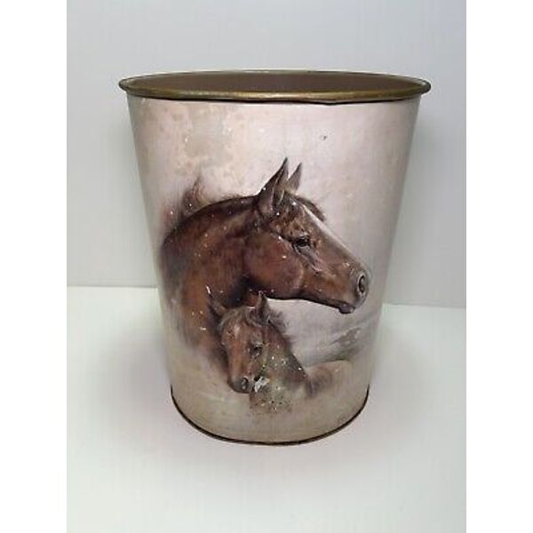 Vintage Ruane Manning Painted Horse Trash Can 13” Tall 10” -8” Wide Oval Gift