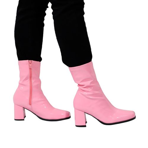 Gizelle Women's Go Go Boots Mid Calf Block Heel Zipper Boot Ankle Boots Low Block Heel Short Boots Shoes (Pink Patent, uk_footwear_size_system, adult, women, numeric, medium, numeric_8)