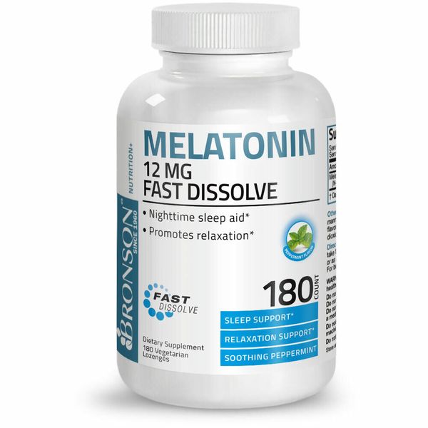 Melatonin 12mg Fast Dissolve Tablets Sleep Aid, 180 Peppermint Flavored Tablets