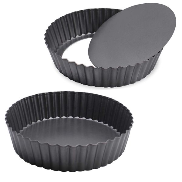 GRANDWISH 2-Piece Deep Pie Tin, Loose Bottom Pie Dish, Nonstick Quiche Pan (24cm)