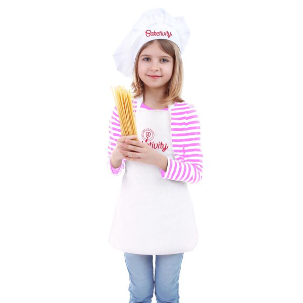 Baketivity Kids Chef Hat and Apron Set for Boys & Girls - One Size Fits All (Adjustable) Kids Cooking Aprons - Washable Kids Apron & Chef Hat Set for Cooking - Young Chefs & Junior Bakers Chef Outfit