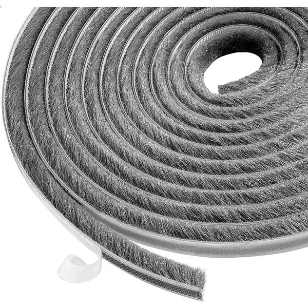 Lamondre 10 Meters Door Window Frame Brush Seal Weather Strip - Adhesive Draught Stopper Draft Excluder for Sliding Door Window and Wardrobe - High-Density Felt - 9mm(W) * 9mm(H) - Gray