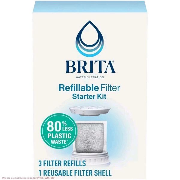Brita Refillable Water Filtration Starter Kit: Reusable Filter Shell & 3 Refills