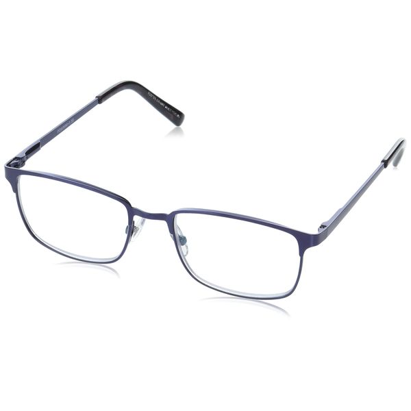 Foster Grant Men's Braydon Multifocus Rectangular Reading Glasses, Matte Navy Blue/Transparent, 54 mm + 1.25