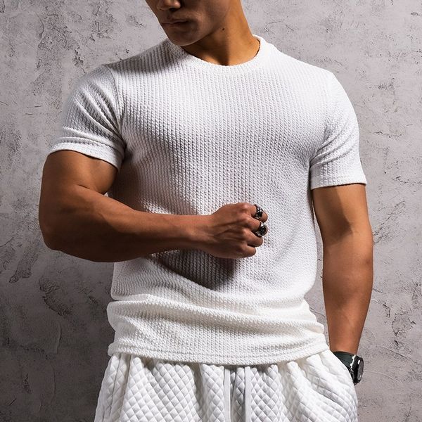 Fitness short-sleeved men's slim skin fabric Nocheol clothes coordination solid color sports inner T-shirt, white