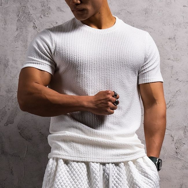 Fitness short-sleeved men's slim skin fabric Nocheol clothes coordination solid color sports inner T-shirt, white