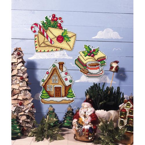 Wizardi Counted Cross Stitch kit with Plastic Canvas - Bookmarks "Christmas time" Set of 3 Designs 8706 Orchidea