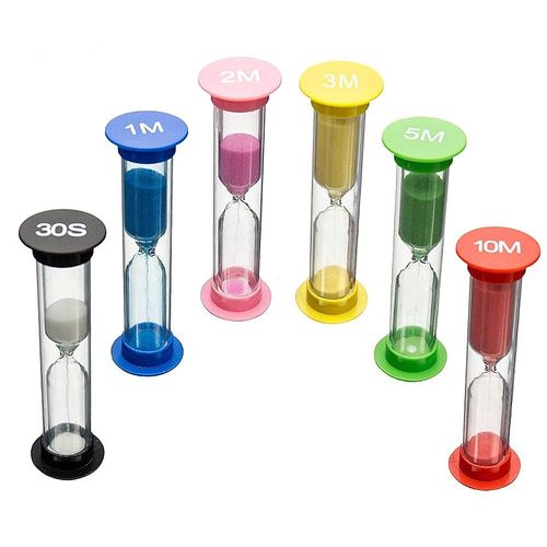 Samcos Sand Timer, Plastic Hourglass Timer, 30 Second, 1 Minute, 2 Minutes, 3 Minutes, 5 Minutes, 10 Minutes, Set of 6 Colors, Colorful Hourglass