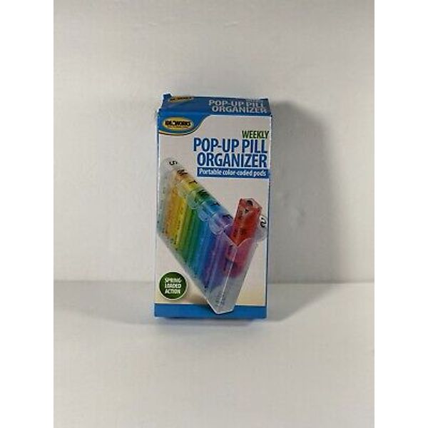 IDEAWORKS Weekly Pop-Up Pill Organizer Portable Color-Coded Pods New In Open Box