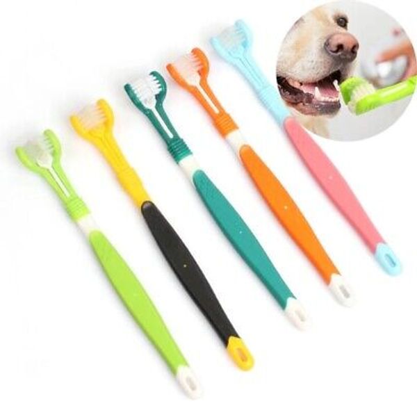 Three Sided & Three-Head Multi-Angle Pets Toothbrush Cleaning 17.5cm Multicolor.