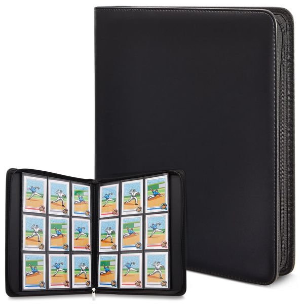 Bright Creations Card Binder with Zipper - 9 Pockets Trading Cards Album Folder - 360 Side Loading Pockets (Black)