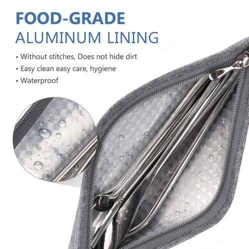 Aosbos Reusable Straws Pouch Carrying Case for Metal Straws Paper Straw Plastic Straws Disposable Straws Silicone Straws Tumbler Straws Case Stainless Steel Straw Bags Chopstick Container, Grey