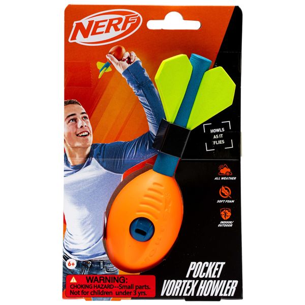 Nerf Vortex Mini Aero Howler Foam Football Soft Mini Vortex Football for Long-Distance Throws - Perfect for Pool + Beach Football - Kids Aero Howler Whistle Vortex Foam Ball