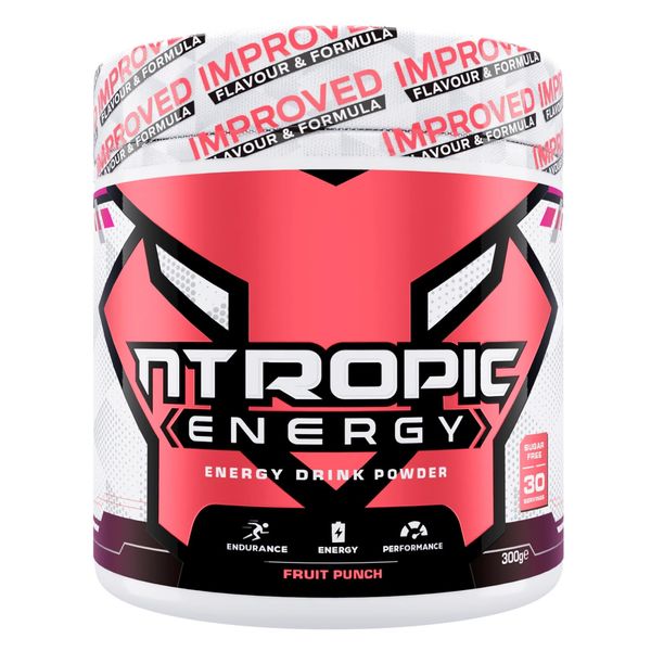 NTROPIC ENERGY – Premium Energy Drink Powder – Fruit Punch | Formulated for Gaming, Gym Workouts & Cardio | Improve Endurance, Energy & Performance | Sugar Free, Vegan (30 Servings, 300g)