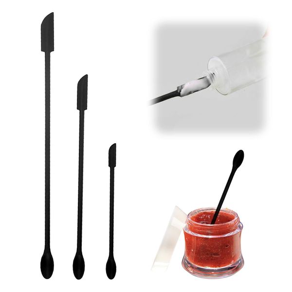 Set of 3 Mini Silicone Spatulas, Small Silicone Spoon, Spatula Jar Spatula, Beauty Spatula, Cosmetic Spatula, Long Handle Silicone Lotion Stirrer for Cosmetic Narrow Bottles, Beauty (Black)