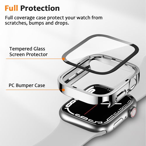 ZZDZZ 2 Pack Hard PC Case Compatible with Apple Watch Case 40mm Series 6/SE/5/4 with Tempered Glass Screen Protector, Ultra-Thin Straight Edge Protective Cover for iWatch 40mm (Silver/Silver)