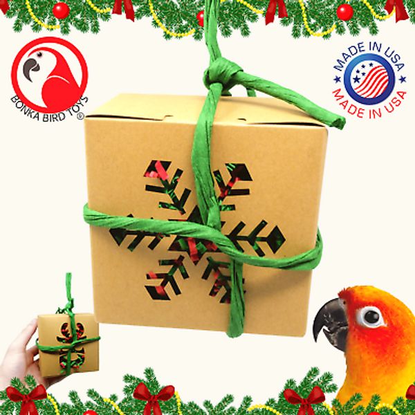 2985 Natural Christmas Box Parrot Foraging Chew Gift Box Cage Toy Conure Pet