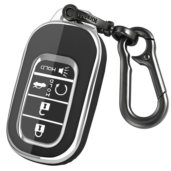 Kirsnda for Honda key fob cover,case with keychain,Soft TPU Protection key Shell/skin,5 Buttons fit 2022 2023 Accord Civic HR-V CR-V Pilot Remote Key(black)