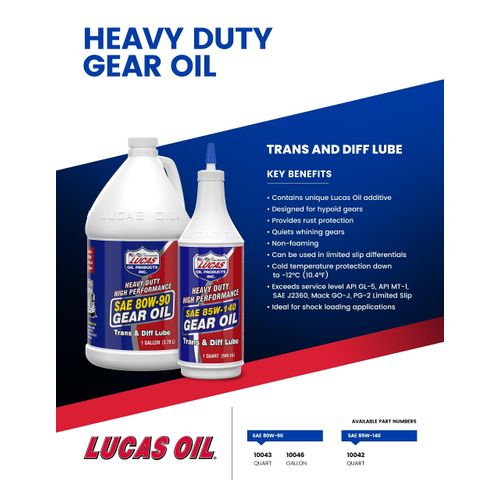 Lucas Oil 10043 SAE 80W-90 Heavy Duty Gear Oil - 1 Quart