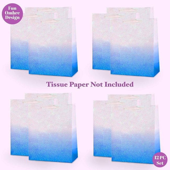  UNIQOOO 12Pcs Ombre Purple Gift Bags Bulk w/ 24 Tissue Paper, 9  x 7 x 4 In, Gradient Pastel Glitter Paper Gift Wrap Bag, Recyclable Gift  Packaging for Wedding Birthday Mother's