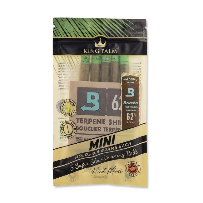 King Palm Mini Size Cones (1 Packs Of 5, 5 Rolls) Natural Pre Wrap Palm Leafs - Pre Rolled Cones - All Natural Cones - Corn Husk Filter - Preroll Cones - Prerolled cones with Filter - Organic Cones